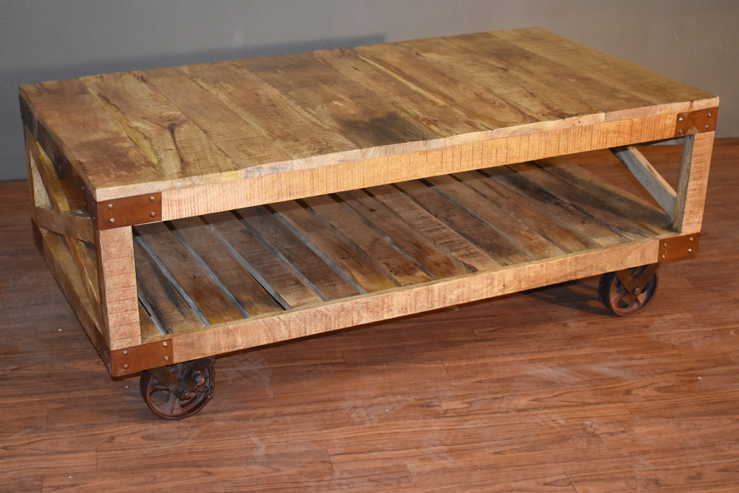SOLD OUT Ventura Solid Wood Industrial Cart Coffee Table - Crafters and Weavers