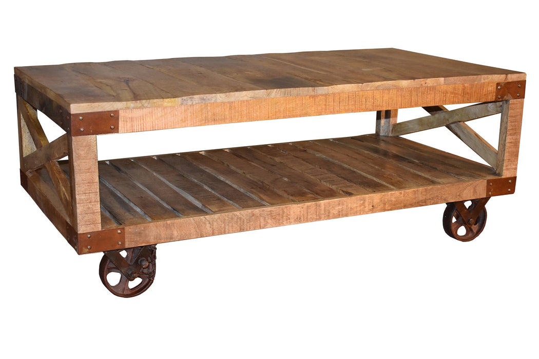 SOLD OUT Ventura Solid Wood Industrial Cart Coffee Table - Crafters and Weavers
