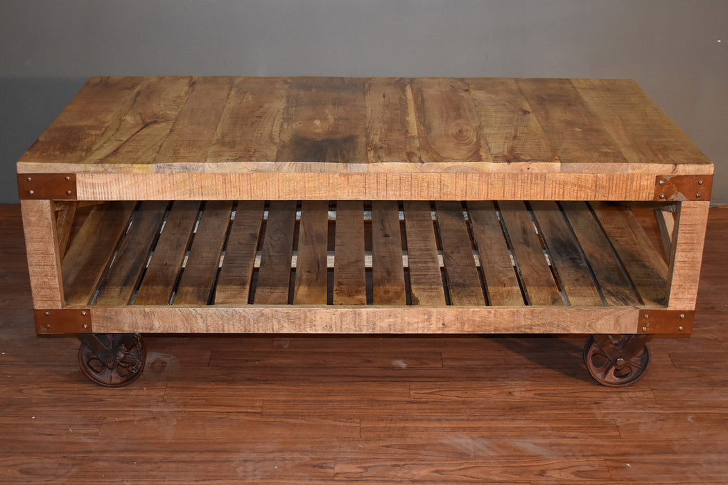 SOLD OUT Ventura Solid Wood Industrial Cart Coffee Table - Crafters and Weavers
