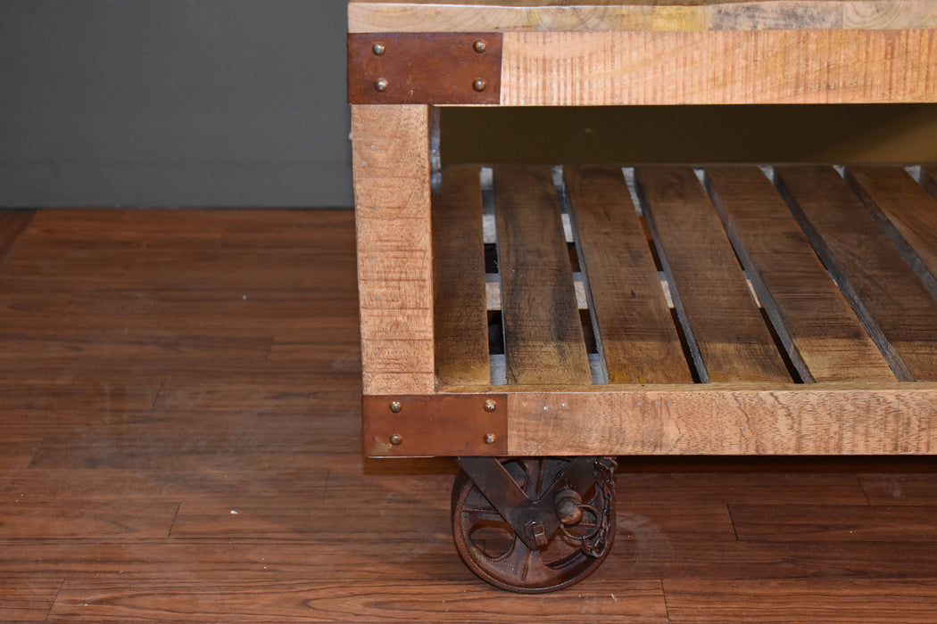 SOLD OUT Ventura Solid Wood Industrial Cart Coffee Table - Crafters and Weavers
