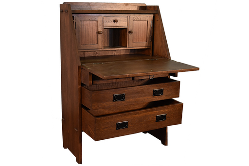Arts and Crafts Mission Solid Oak Secretary Desk - Dark Brown - Crafters and Weavers