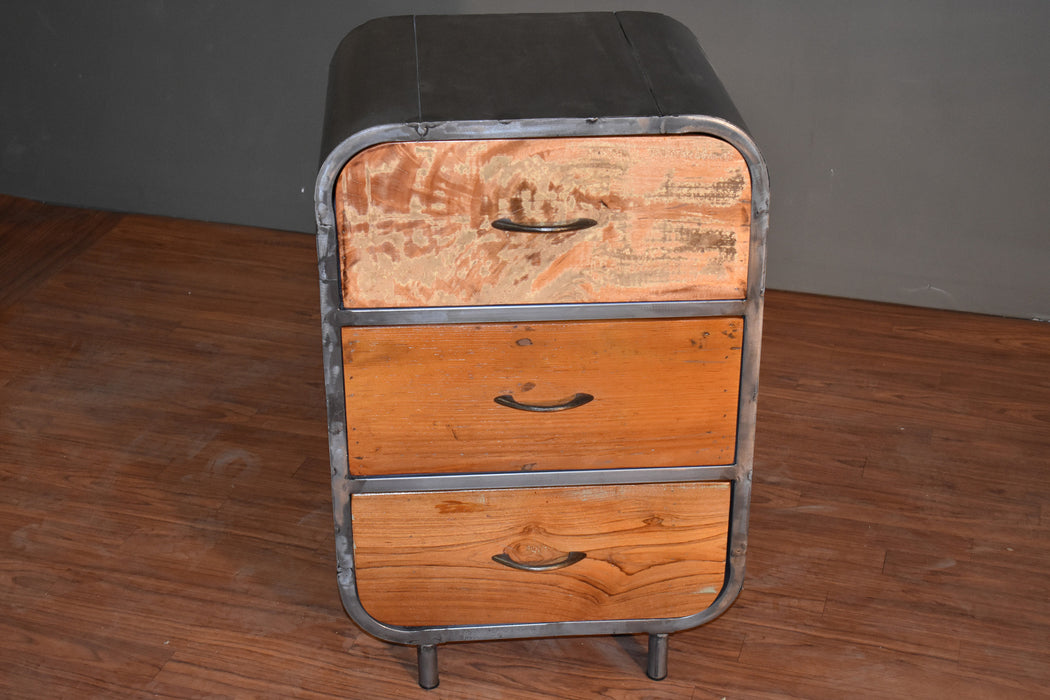 Ventura Solid Wood 3 Drawer Industrial End Table - Crafters and Weavers