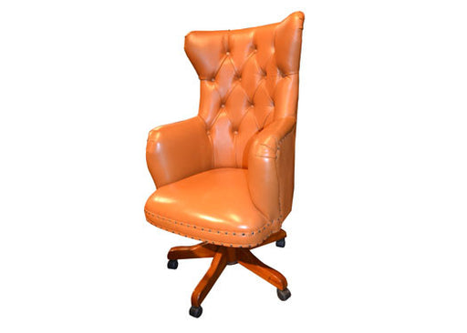 SOLD OUT Regal Tan Leather Office Chair - Crafters and Weavers