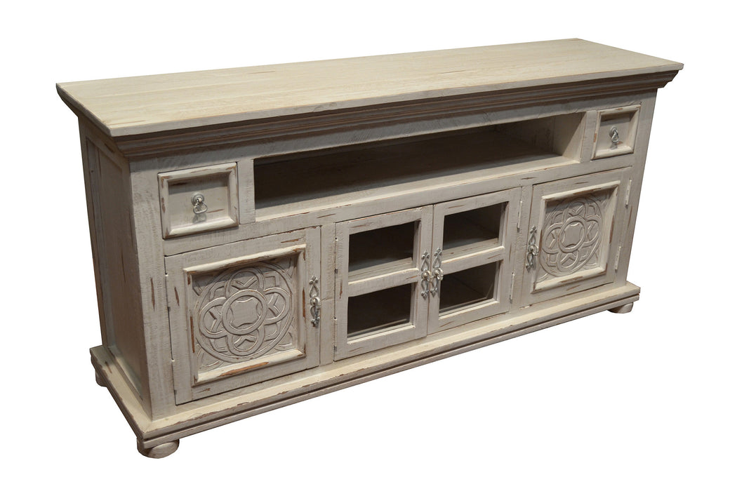 Keystone Carved 65 inch TV Stand - White - Crafters and Weavers