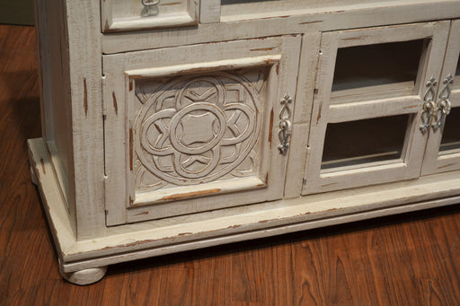Keystone Carved 65 inch TV Stand - White - Crafters and Weavers