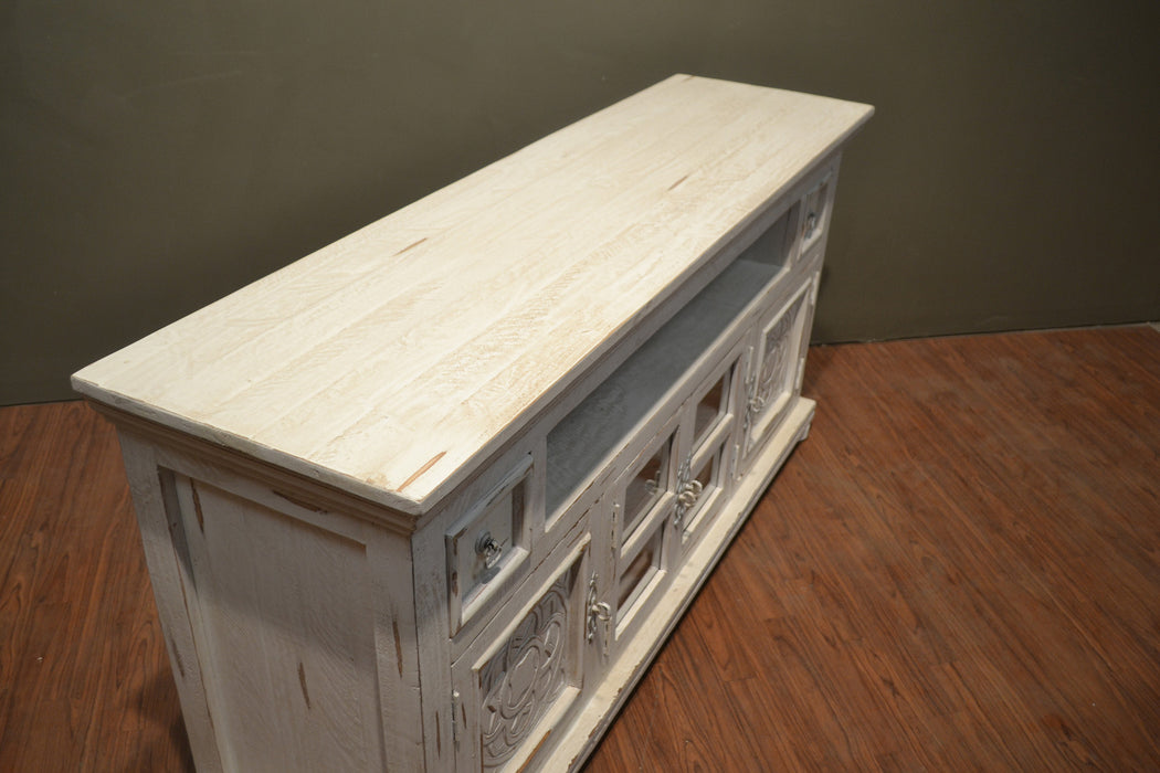 Keystone Carved 65 inch TV Stand - White - Crafters and Weavers