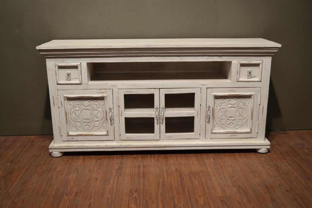 Keystone Carved 65 inch TV Stand - White - Crafters and Weavers