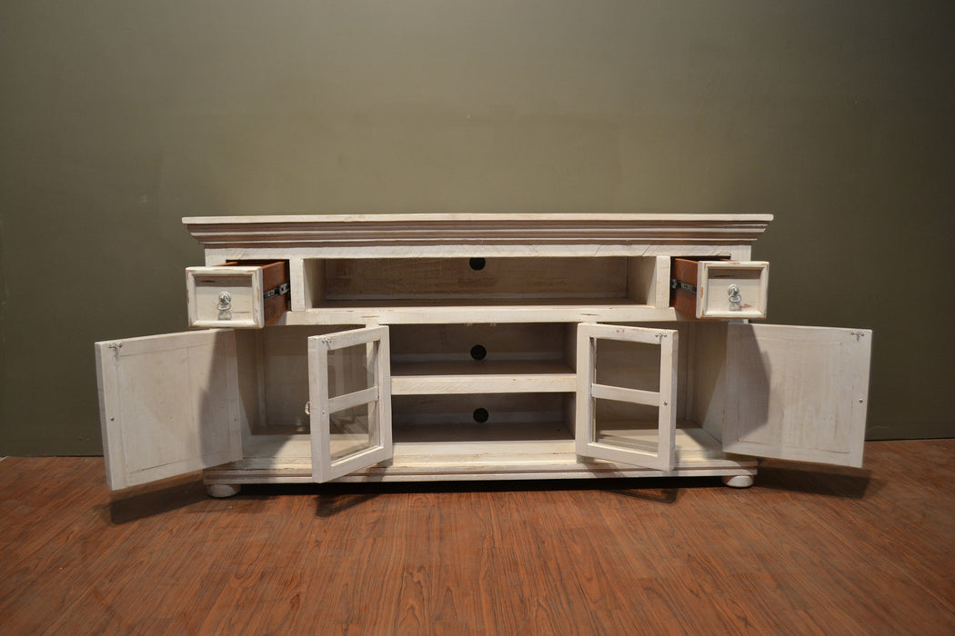Keystone Carved 65 inch TV Stand - White - Crafters and Weavers