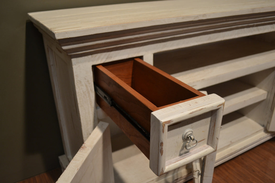 Keystone Carved 65 inch TV Stand - White - Crafters and Weavers