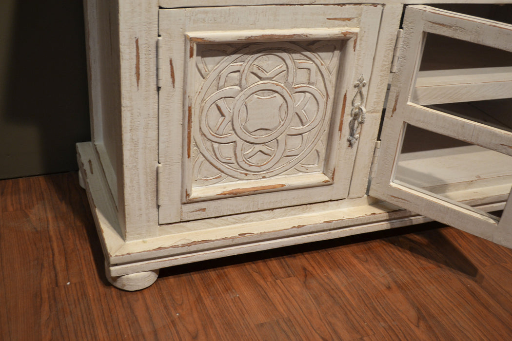 Keystone Carved 65 inch TV Stand - White - Crafters and Weavers