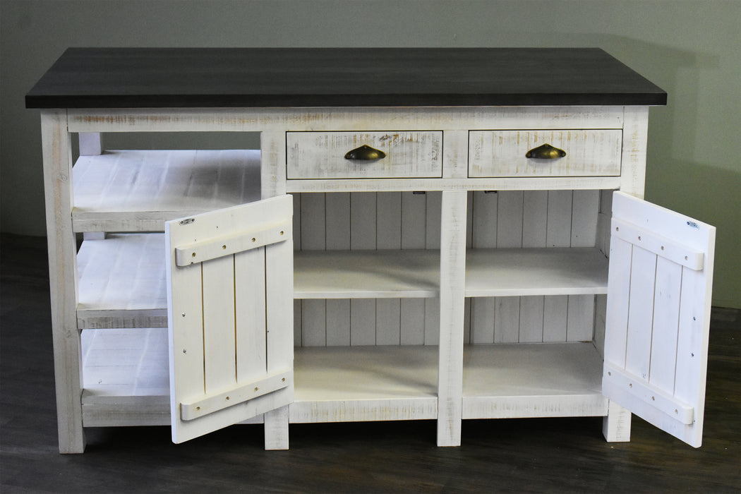 Barlow Display Kitchen Island - Distressed White - Crafters and Weavers