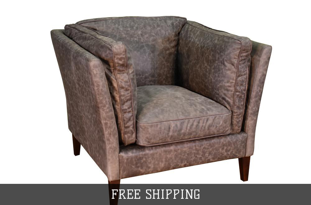 Kenmore Leather Arm Chair - Grey - Crafters and Weavers