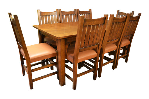 Set of 2 Arts and Crafts Mission Oak Chair (light leather) - Crafters and Weavers