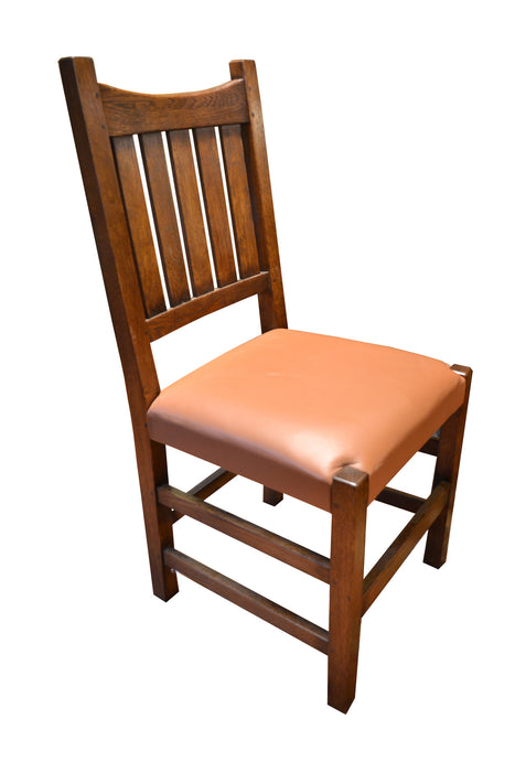 Set of 2 Arts and Crafts Mission Oak Chair (light leather) - Crafters and Weavers