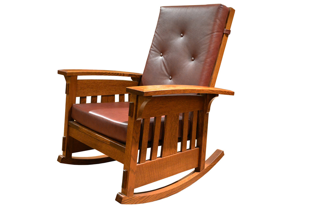 CLOSED LISTING Custom Amish Made Arts and Crafts Quarter Sawn Oak Rocking Chair - Leather - Crafters and Weavers