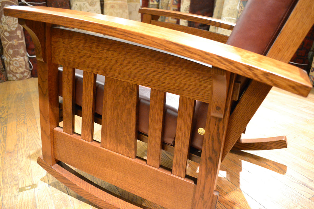 CLOSED LISTING Custom Amish Made Arts and Crafts Quarter Sawn Oak Rocking Chair - Leather - Crafters and Weavers