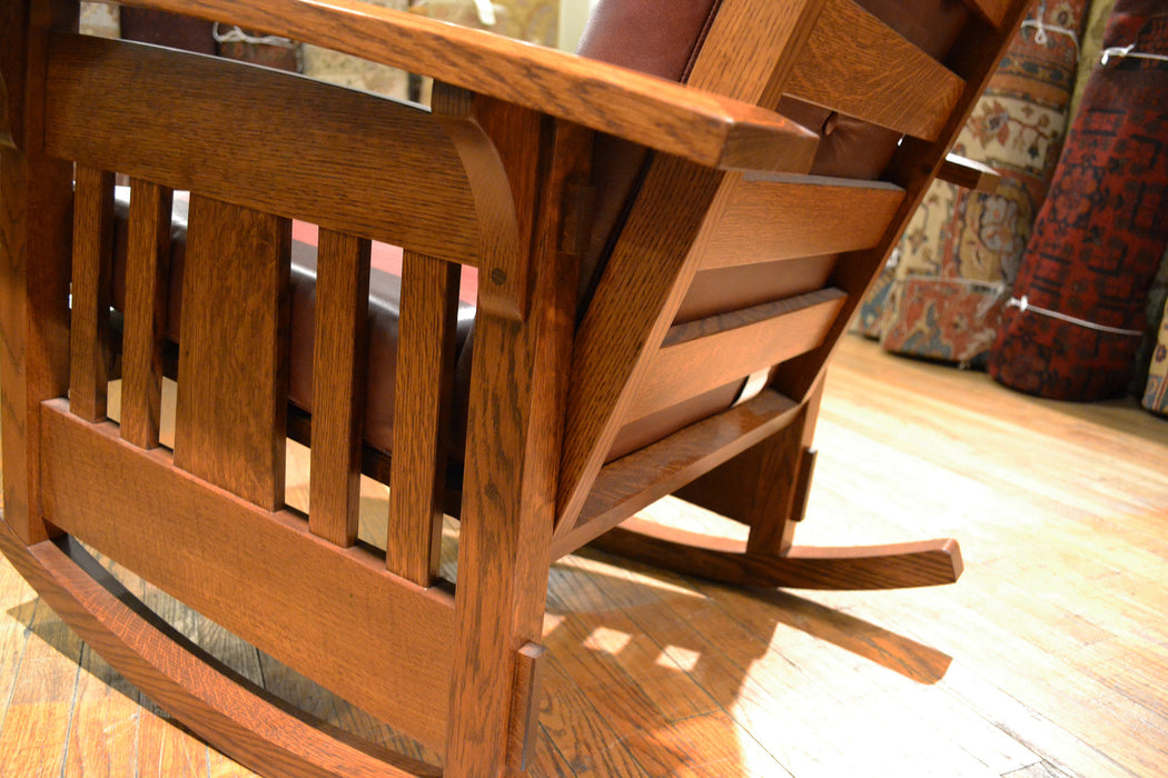 CLOSED LISTING Custom Amish Made Arts and Crafts Quarter Sawn Oak Rocking Chair - Leather - Crafters and Weavers