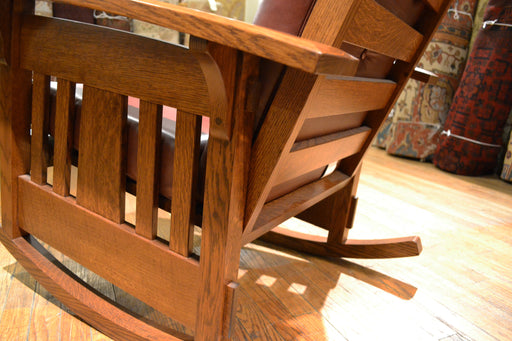 CLOSED LISTING Custom Amish Made Arts and Crafts Quarter Sawn Oak Rocking Chair - Leather - Crafters and Weavers