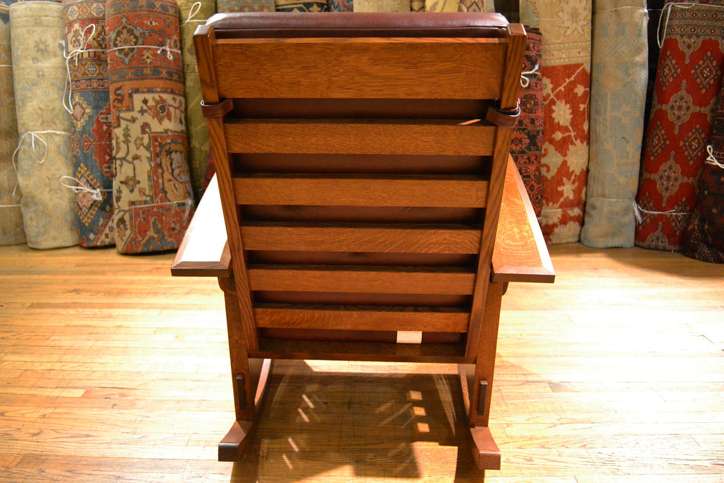CLOSED LISTING Custom Amish Made Arts and Crafts Quarter Sawn Oak Rocking Chair - Leather - Crafters and Weavers