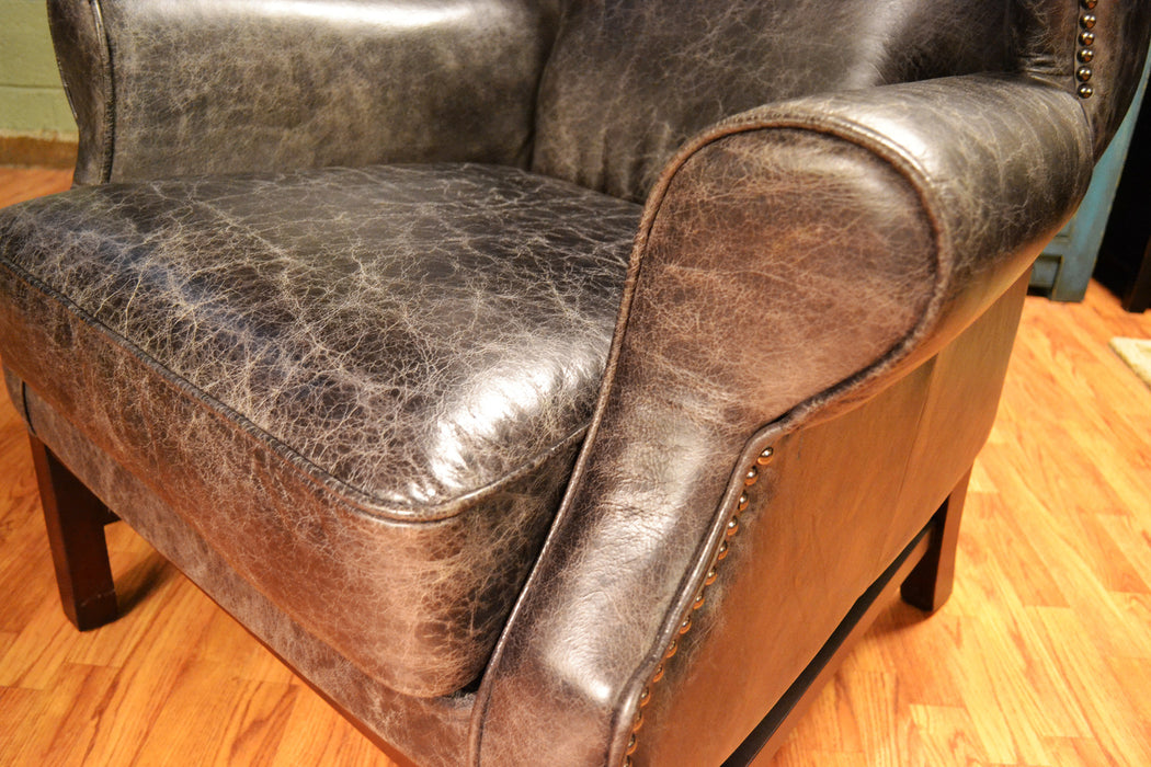 Cracked Leather Wingback Arm Chair - Crafters and Weavers