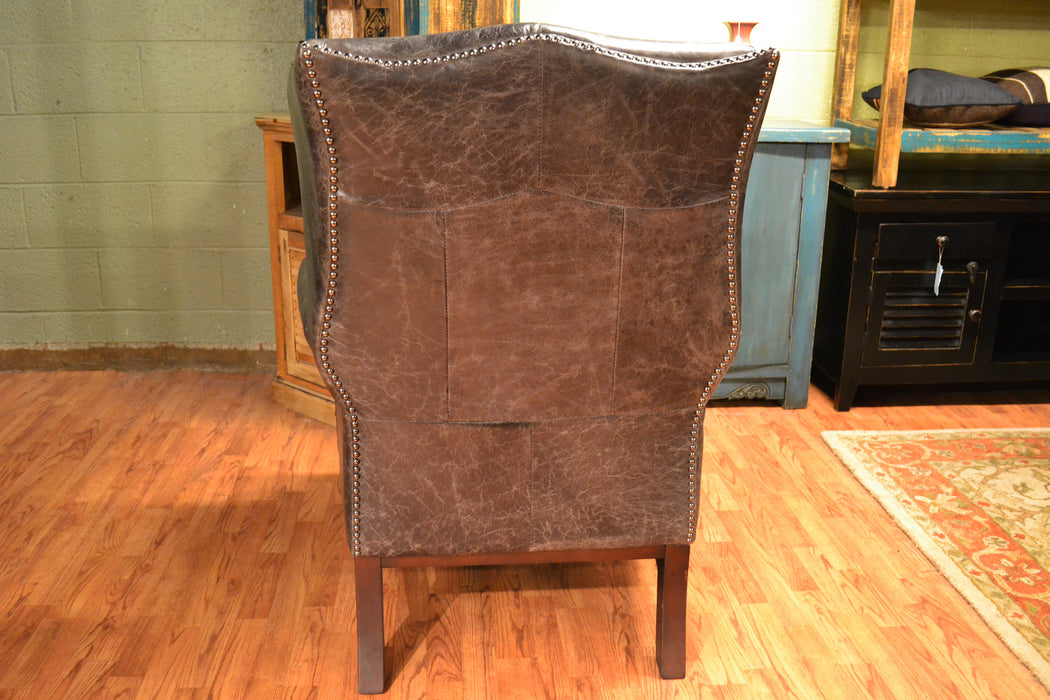 Cracked Leather Wingback Arm Chair - Crafters and Weavers