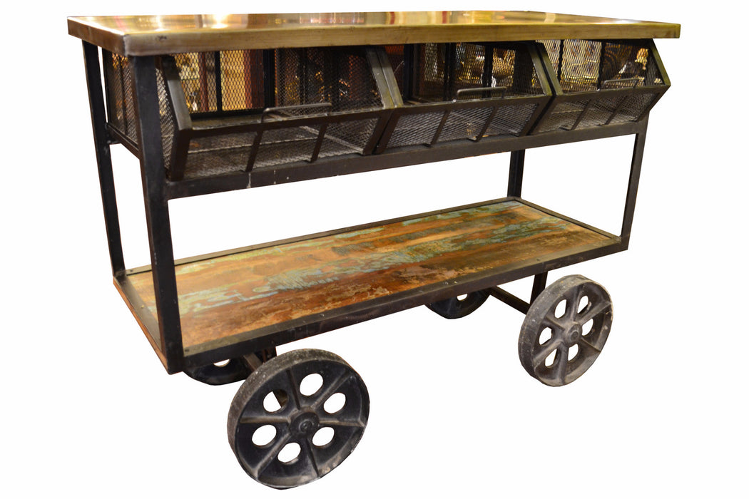West Town 3 Drawer Industrial Cart / Console Table - Crafters and Weavers