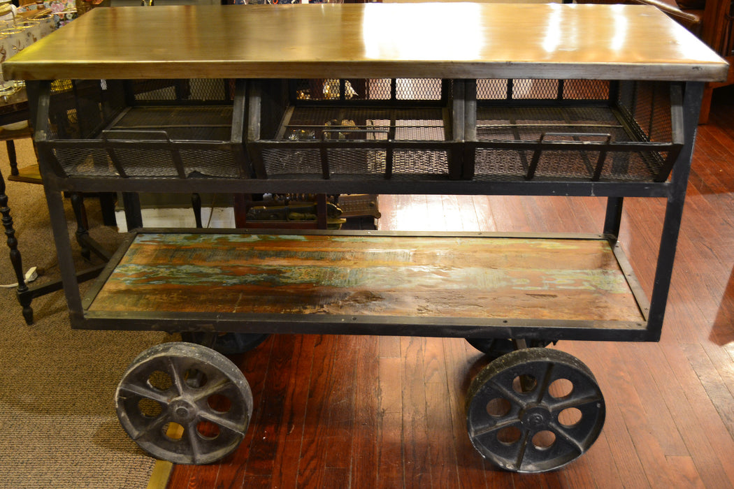 West Town 3 Drawer Industrial Cart / Console Table - Crafters and Weavers