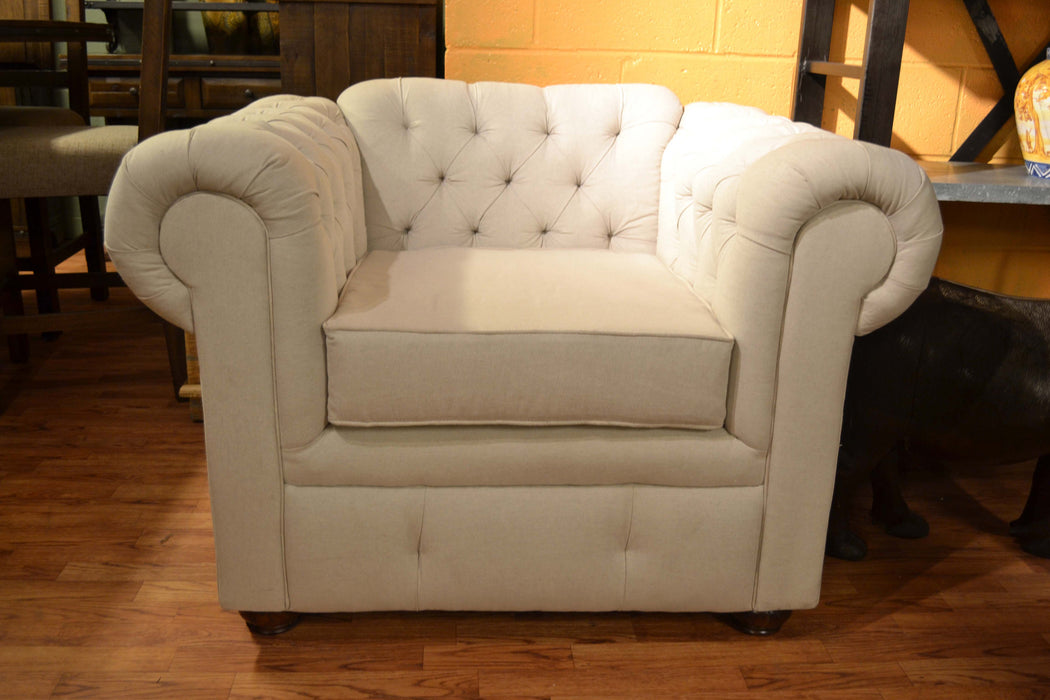 LAST ONE! White Linen Tufted Armchair - Crafters and Weavers