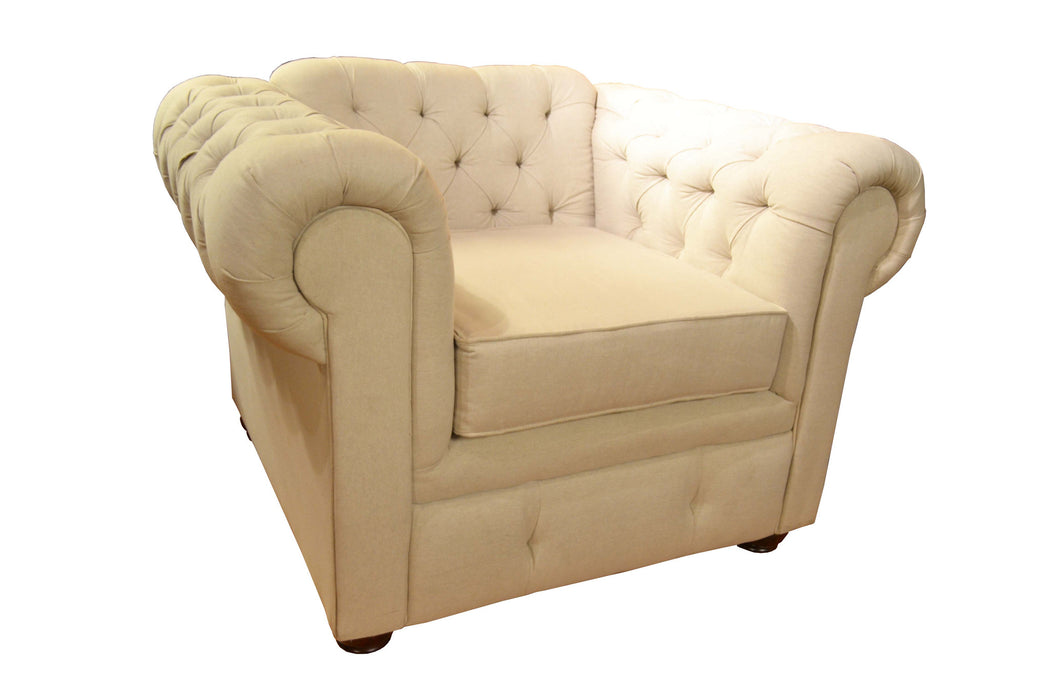 LAST ONE! White Linen Tufted Armchair - Crafters and Weavers