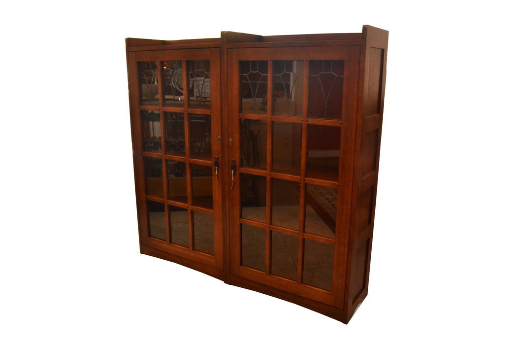 Pair of Leaded Glass Bookcase with Lock & Key - Crafters and Weavers