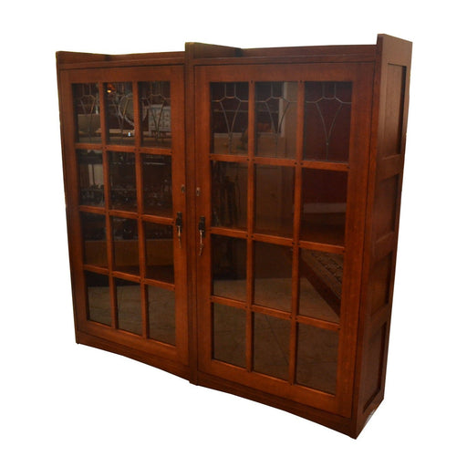 Pair of Leaded Glass Bookcase with Lock & Key - Crafters and Weavers
