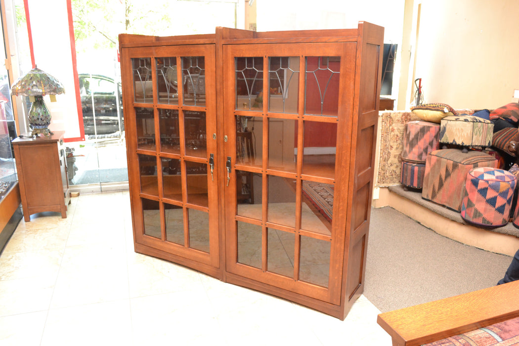 Pair of Leaded Glass Bookcase with Lock & Key - Crafters and Weavers