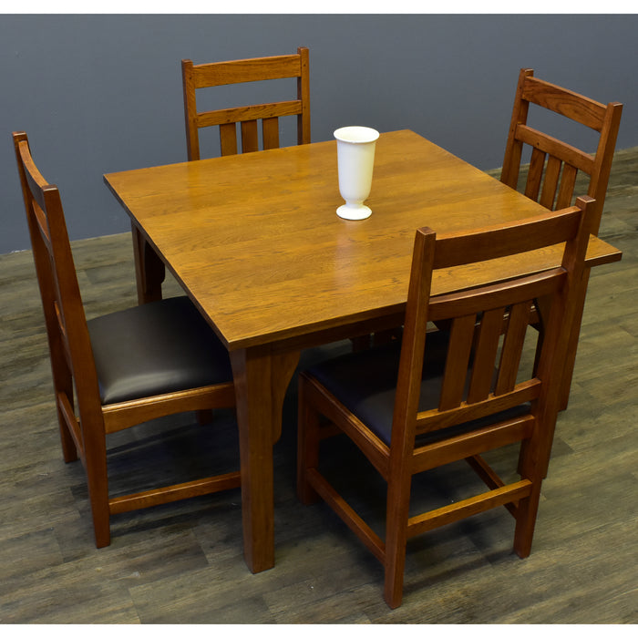 Mission Solid Oak 42" Square Table Dining Set w/ 4 Spindle Chairs