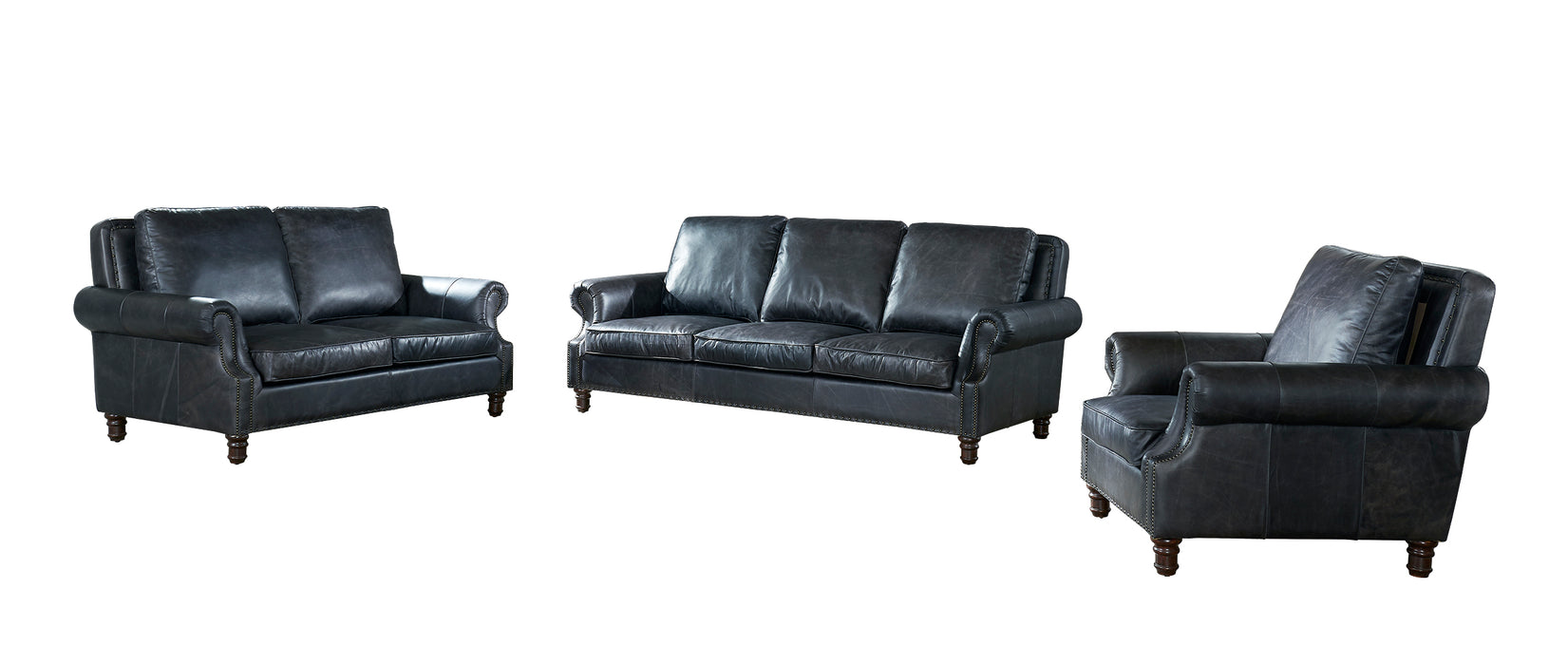 English Rolled Arm - Arm Chair - Slate Leather - Crafters and Weavers