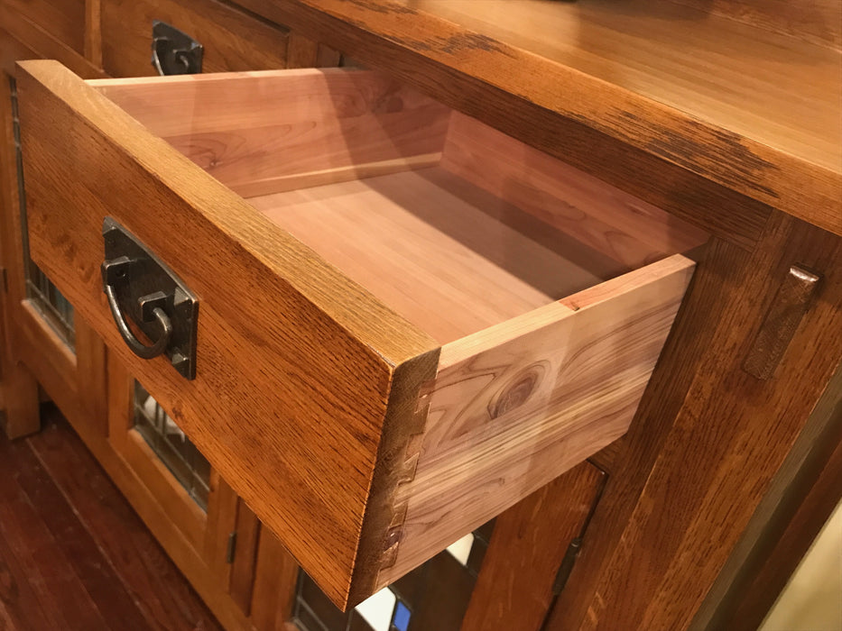 OUT OF STOCK Arts and Crafts Stained Glass Buffet / Sideboard - Crafters and Weavers