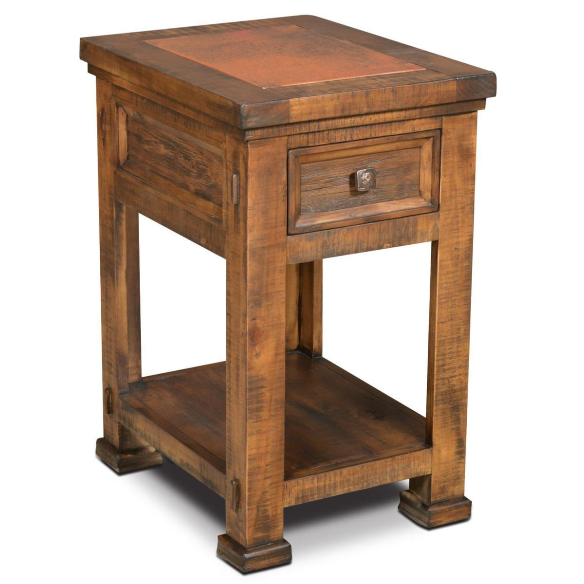 Rustic Modern Solid Wood Distressed Side Table with Copper Inlay ...