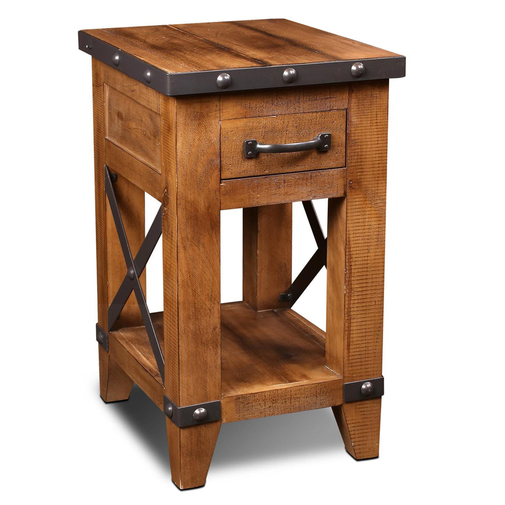 California Made Knotty Rustic Alder Wood Storage End Table with Drawer in  Rustic Coffee Finish, ODC Products