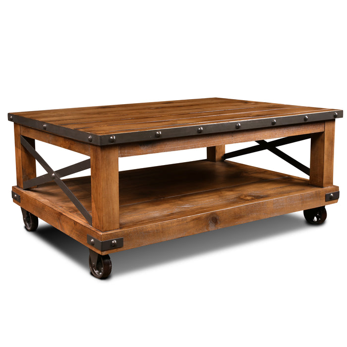 Larson Cross Bar Coffee Table with Caster Wheels - Crafters and Weavers