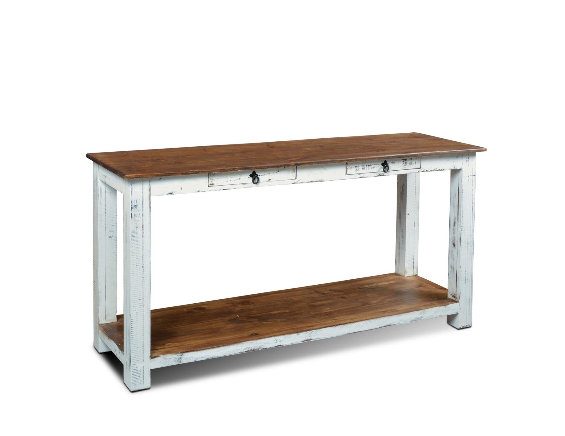 Distressed White Industrial Solid Wood Console Sofa Table — Crafters ...
