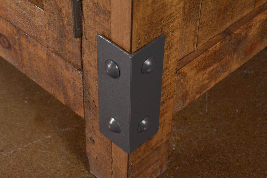 60 Industrial Wood + Metal Mesh Door Credenza With 3 Wooden Drawers +  Black Metal Doors