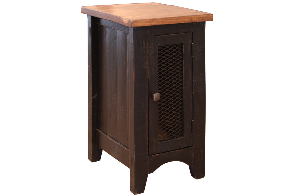 Greenview One Door Side Table - Distressed Black - Crafters and Weavers
