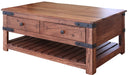 Parota Solid Wood Coffee Table - Wrought Iron Belt Accents on Legs - Crafters and Weavers