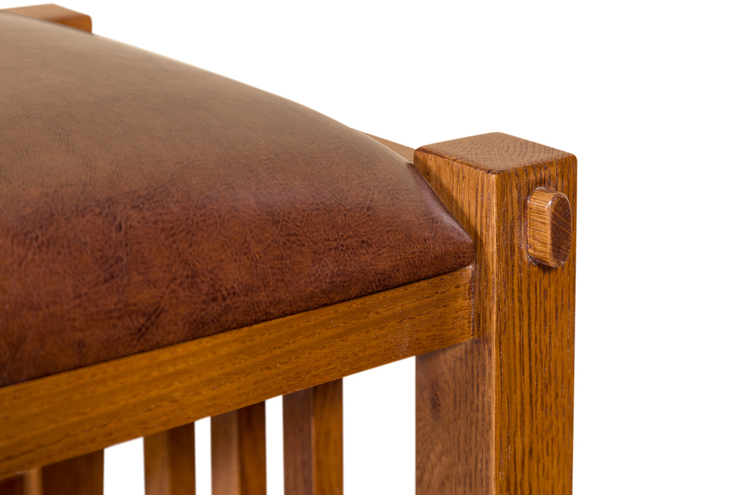 Mission Spindle Stool - Quarter Sawn Oak & Leather (2 Colors Available) - Crafters and Weavers