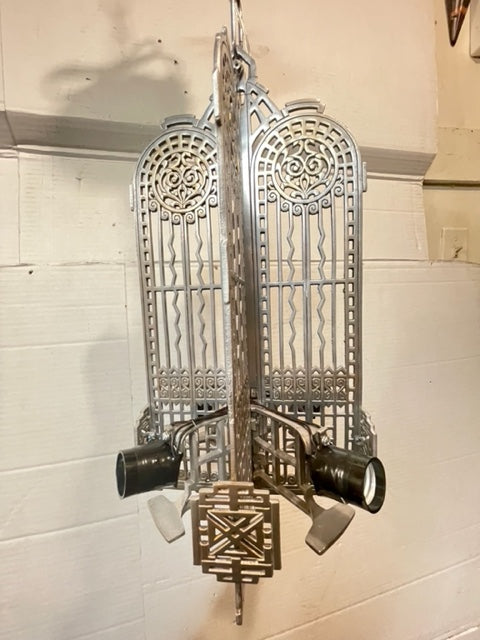 ART DECO 1930's 4 LIGHT SLIP SHADE CHANDELIER