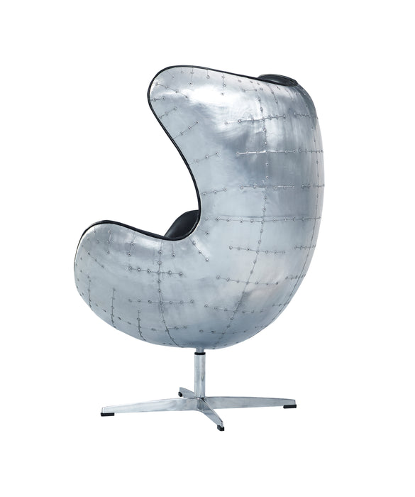 Cruz Modern Egg Chair - Slate Leather and Metal Spitfire Shell