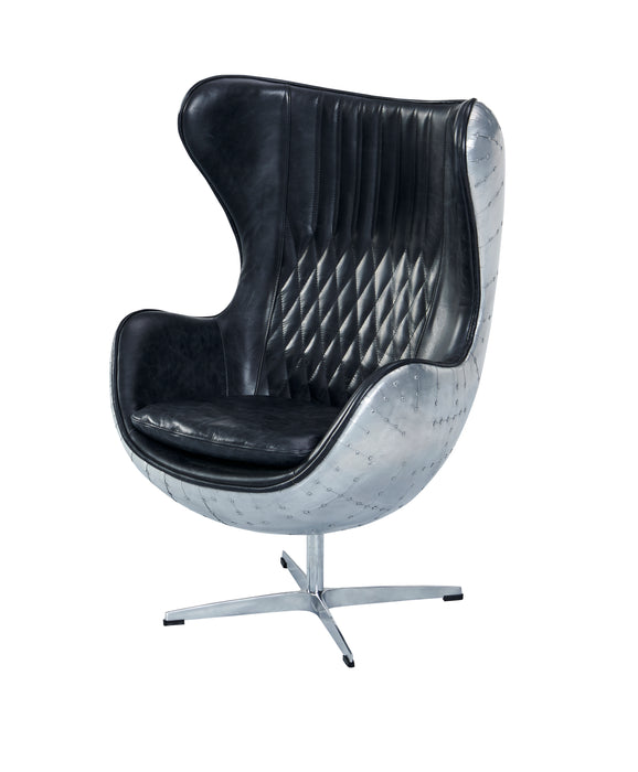 Cruz Modern Egg Chair - Brown Leather and Metal Spitfire Shell