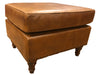 English Stationary Leather Ottoman - Light Brown - Crafters and Weavers