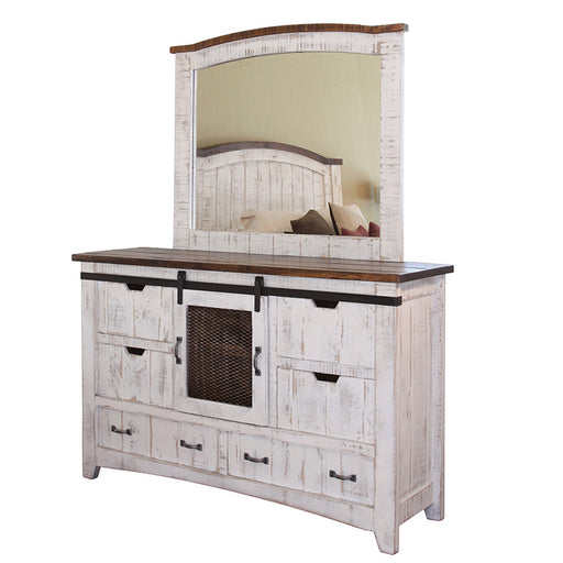Greenview Bedroom Mirror - Distressed White - Crafters and Weavers
