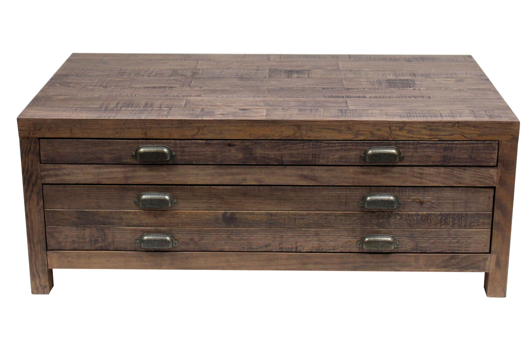 Emerson 2 Drawer Coffee Table - Rustic Walnut - Crafters and Weavers