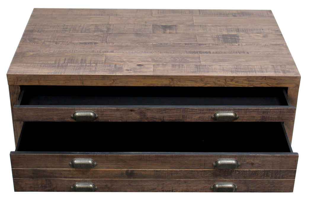 Emerson 2 Drawer Coffee Table - Rustic Walnut - Crafters and Weavers